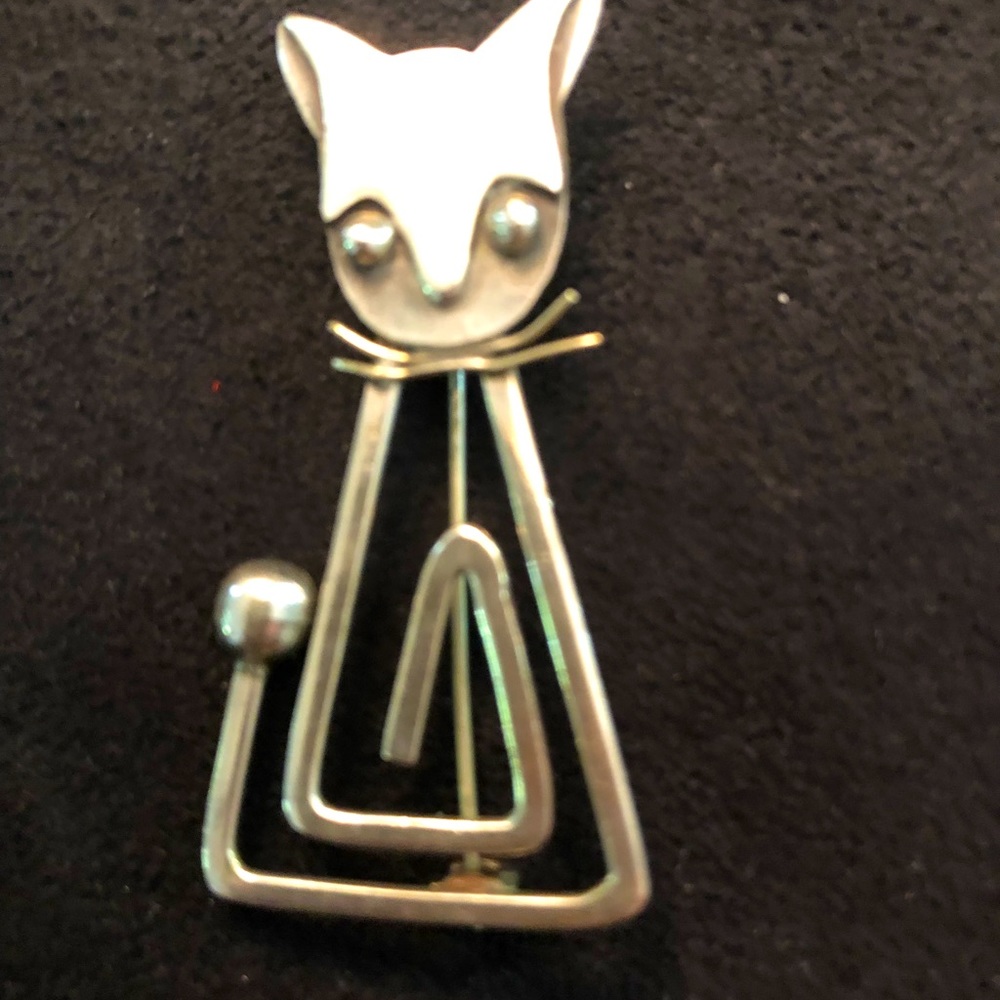 Taxco silver cat pin